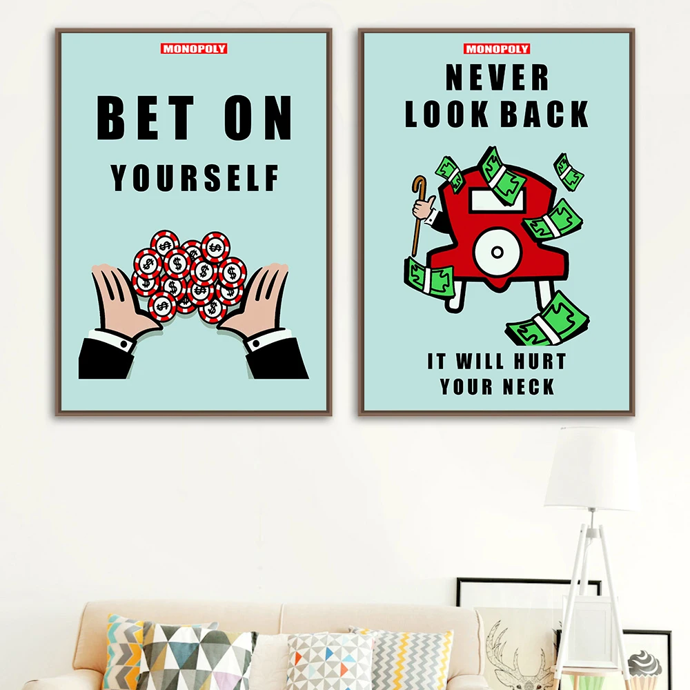 Modern Room Print Set of 2 Monopoly Quotes Wall Painting Bet On Yourself And Never Look Back No Frame Pictures