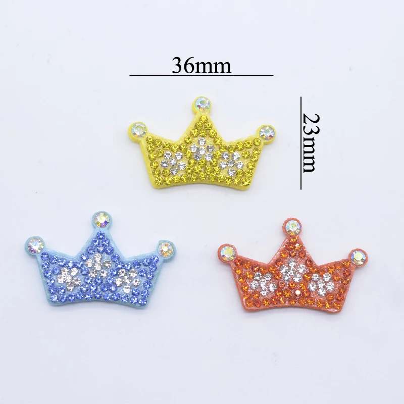 12Pcs 36*23mm Bling Padded Crown Patches Rhinestone for DIY Clothing Hat Shoes Accessories Handmade Headwear Bow Decor Appliques