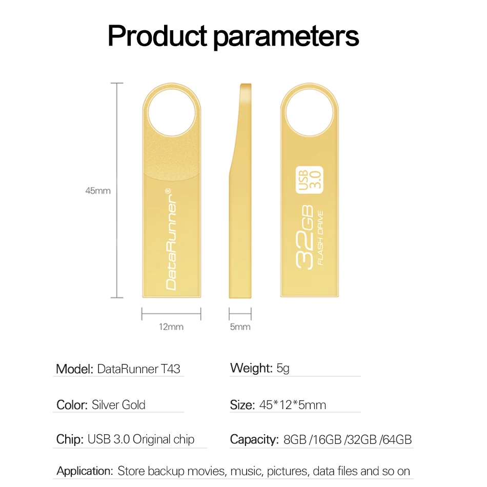 DataRunner Portachiavi Chiavetta USB Chiavetta USB in metallo 64 GB 32 GB 16 GB 8 GB Memory Stick impermeabile 3.0 128 GB Disco U