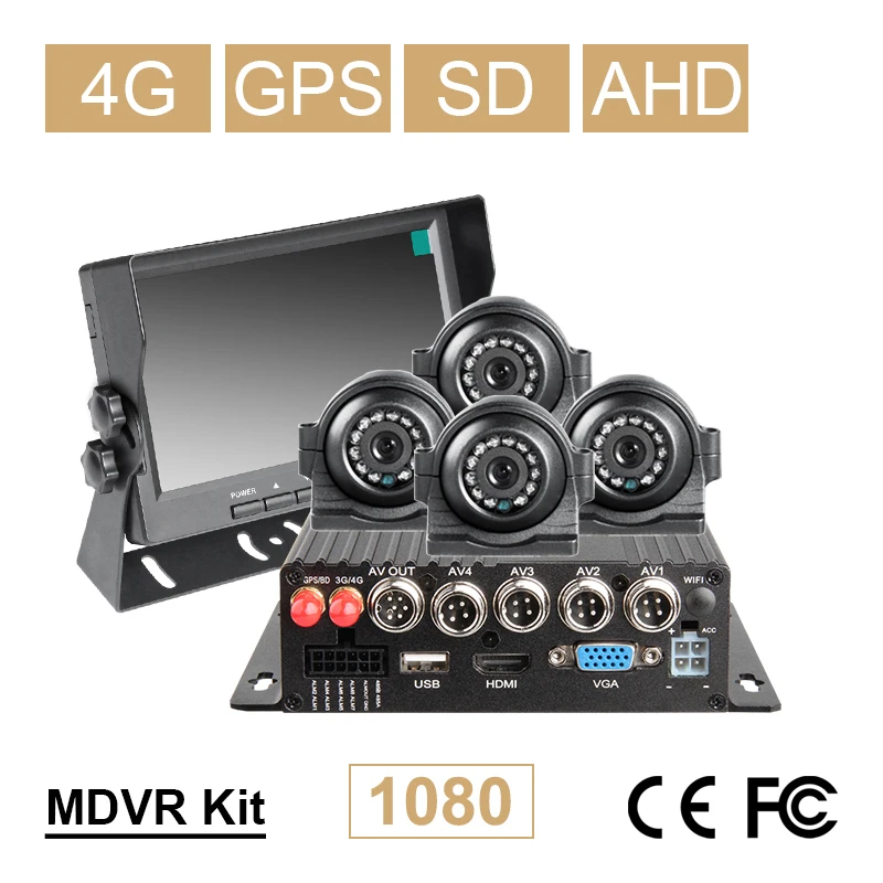 

4CH Video/Audio Input Real Time Surveillance 4G GPS Positing 265G SD Storage Car Mobile Dvr With 4Pcs Bus 2.0MP Camera