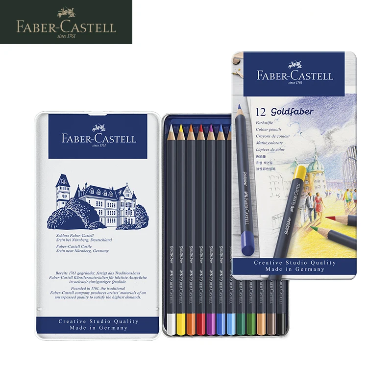 Faber Castell 1147 Goldfaber Oily Colored Pencil Blue Iron Box 12/24/36/48 Colors Professional Lapis De Cor Pencils Art Supplies