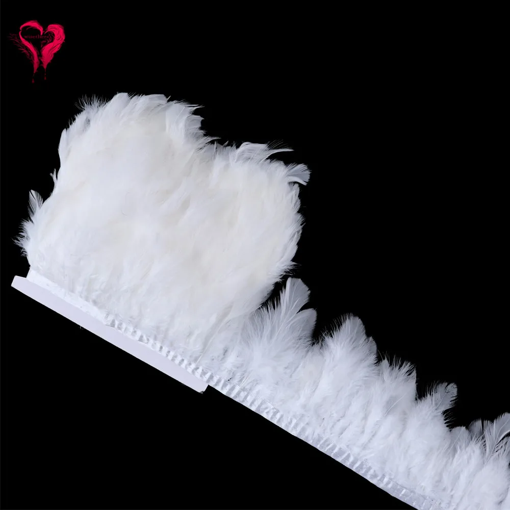 1yard Natural White feather Trimming Ostrich Chicken Turkey Feather Fringe Wedding Dress decoration Crafts Plume