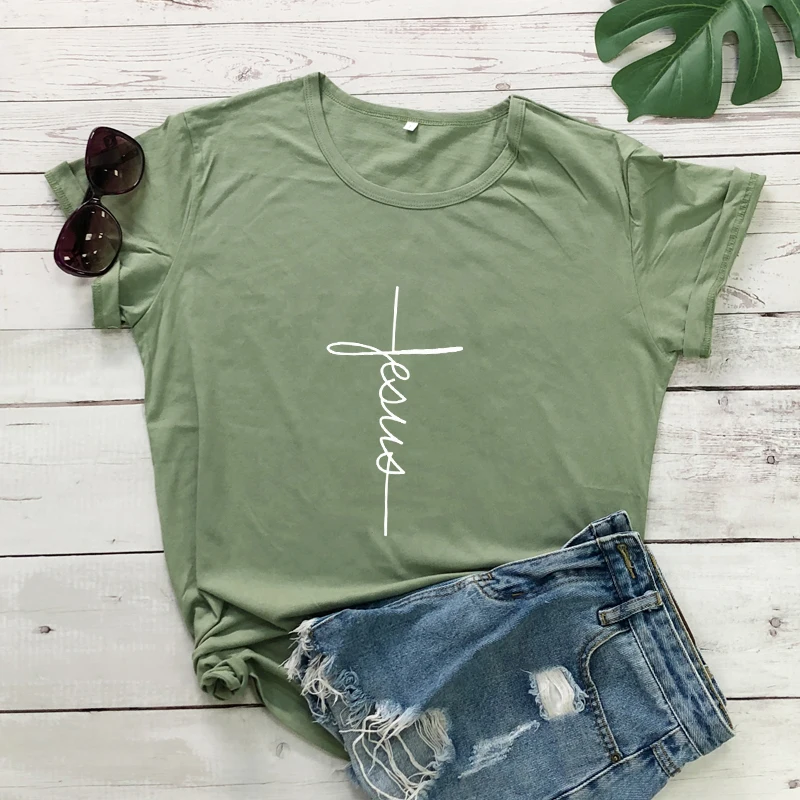 Jesus Cross T-shirt Unisex Women Catholic Christian Faith Tshirt New Trendy Summer O-Neck Graphic Church Tee Shirt Top Drop Ship