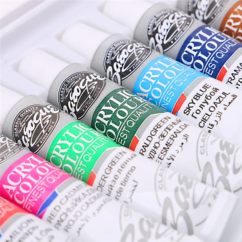 6 ml 12 Color Professional Acrylic Paints Set Hand Painted Wall Paint Tubes Artist Draw Painting Pigment Free Brush