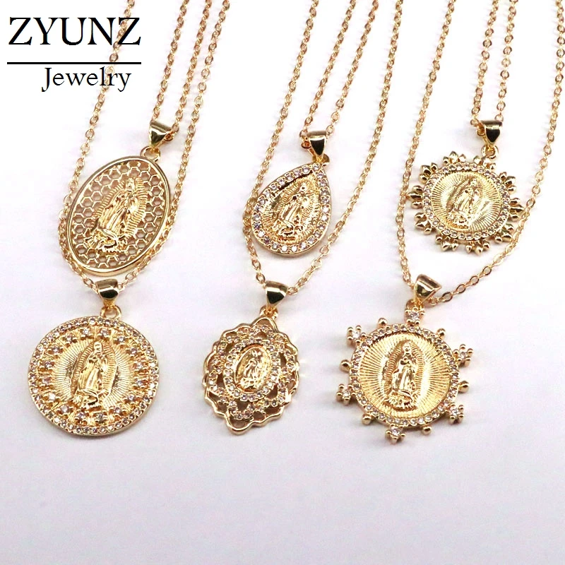10PCS, Virgin Mary Necklace Gold Color Bijoux Crystal Statement Necklace Women Fashion Pendant Catholic Jewelry