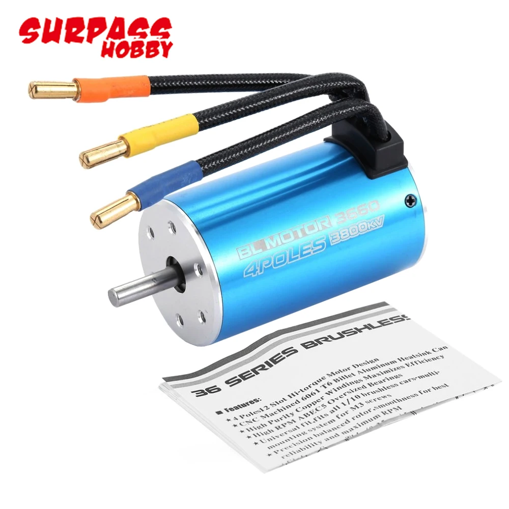 Surpass Hobby 3660 2600KV/3300KV/3800KV Brushless Motor With 60A/80A ESC And LED Program Card For 1/10 RC Car Truck Buggy Toys