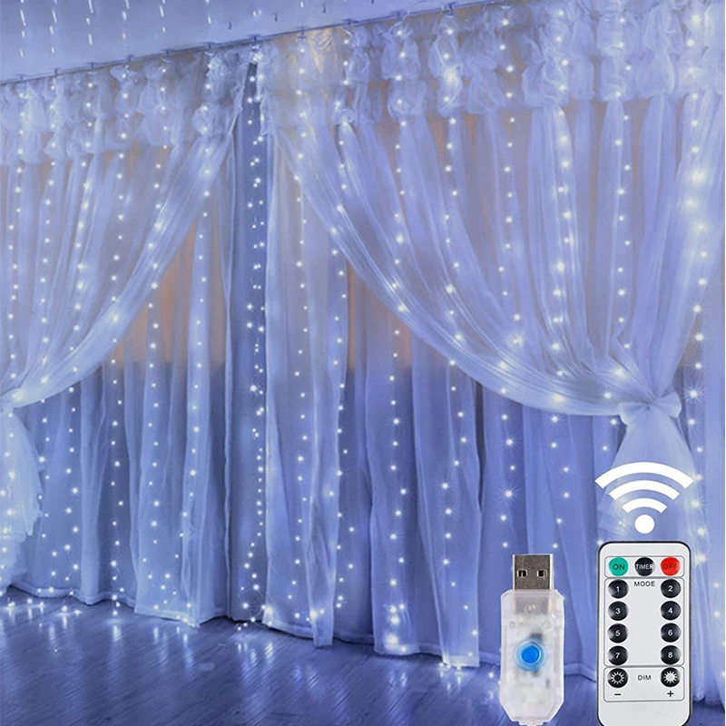 Natale LED String Light Curtain LED Garland USB Remote Lights per Holiday Wedding Party Home Bedroom Window Lamp Decoration