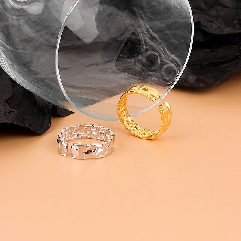 LIVVY Silver Color Irregular Concave-convex Surface Gold Color Tin Foil Paper Pattern Ring  Jewelry Accessories  Gift