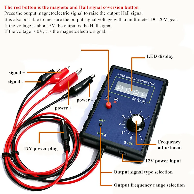 Portable Auto Vehicle Signal Generator Car Hall Sensor And Crankshaft Position Sensor Signal Simulator Meter 2Hz To 8KHz