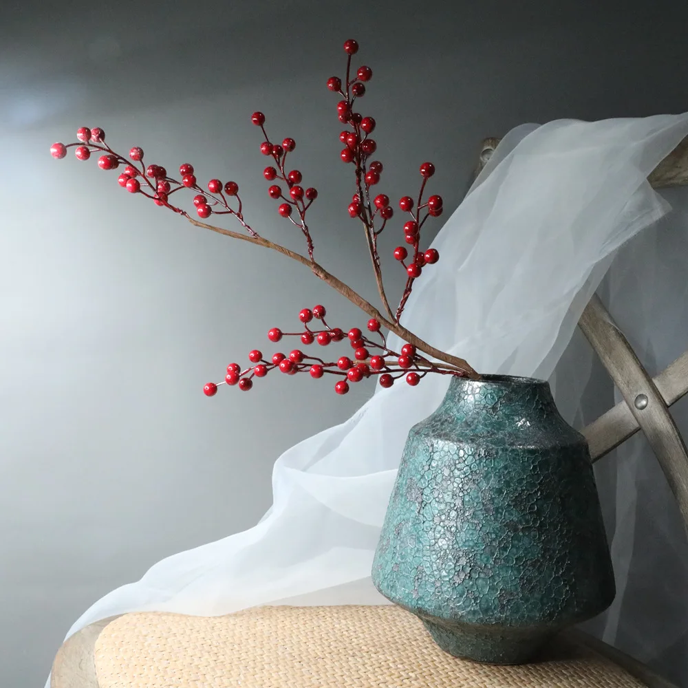 Artificial Berries Branch Plastic Fake Flowers Decorative Accessories Berry DIY Red Berries Plant for New Year Christmas Decor