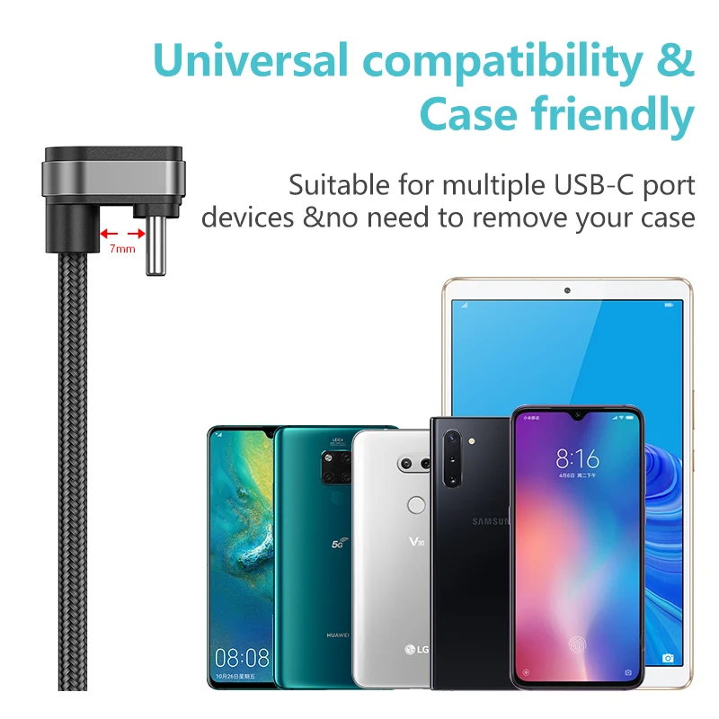 Кабель KUULAA USB-C, для быстрой зарядки samsung S10, S9, S8, Xiaomi mi, кабель USB Type-C 180 градусов, кабель для передачи данных USB-C, шнур