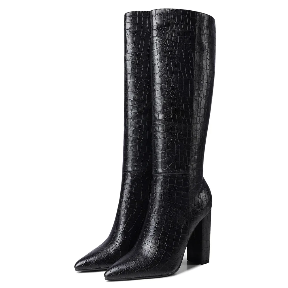MORAZORA Plus size 34-43 New 2022 Women Boots Thick High Heels Winter Knee High Boots Female Pointed Toe Fashion Zipper Shoes