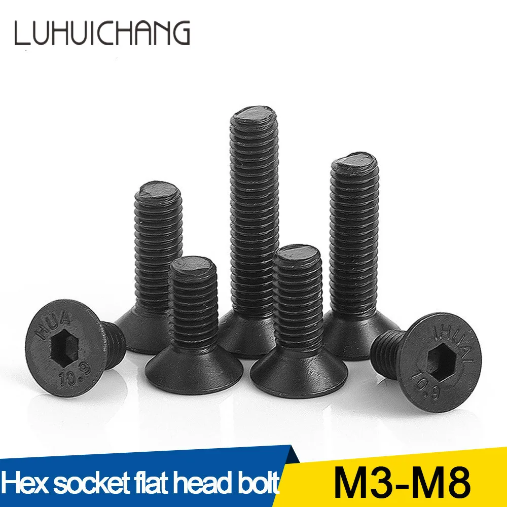 20/55pcs Hexagon Socket Flat Countersunk Head Screw Carbon Steel M2 M2.5 M3 M4 M5 M6 M8 Hex Socket Bolts Machine Screw DIN7991