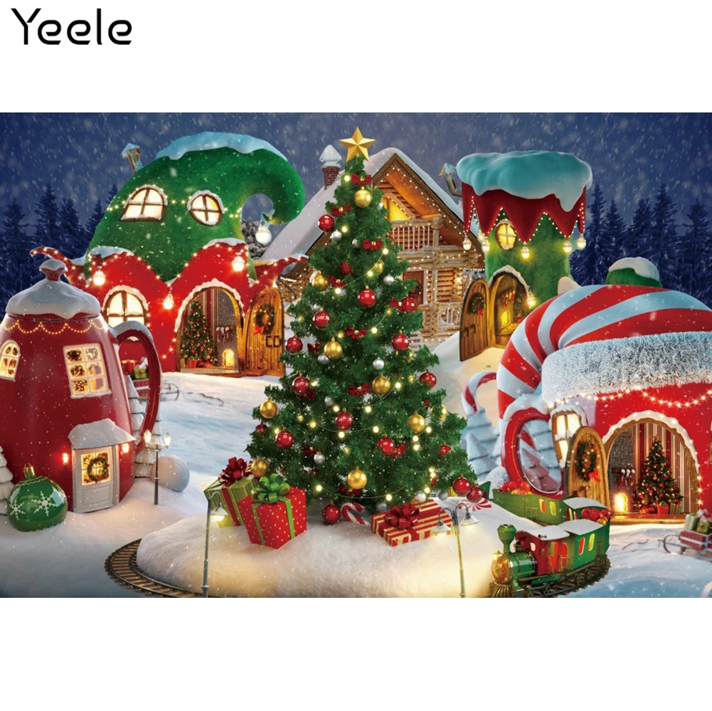 Yeele Christmas Backdrop Glitter Snow House Tree Gift Baby Portrait Background Photocall Photography Photo Studio Photographic