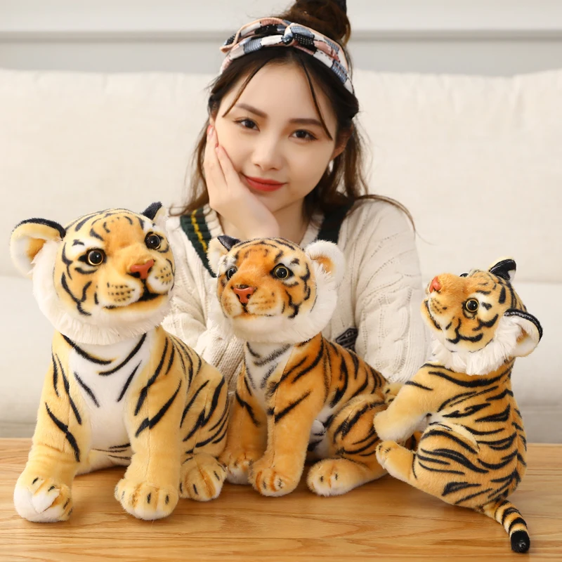 Stuffed Lifelike Sitting Tiger Plush Toy Simulation White Tiger Cute Animal Doll Pet Toys Home Decor Gift For Girls Birthday