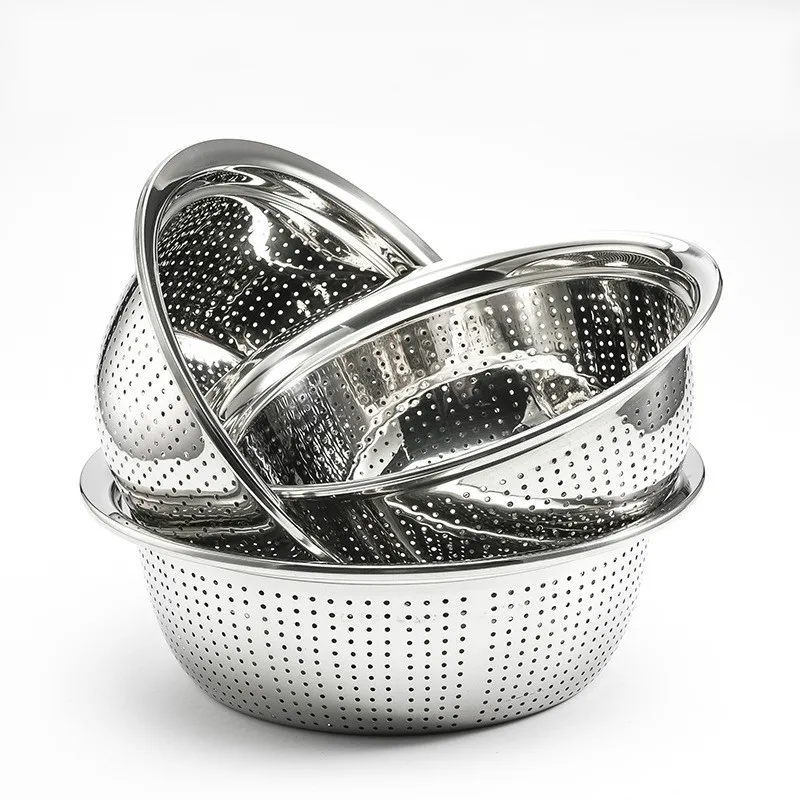 Stainless steel  basin filter tub water fruit vegetable wash basket drain pot rice Mesh Sifter Colander Strainer Sieve WY72215