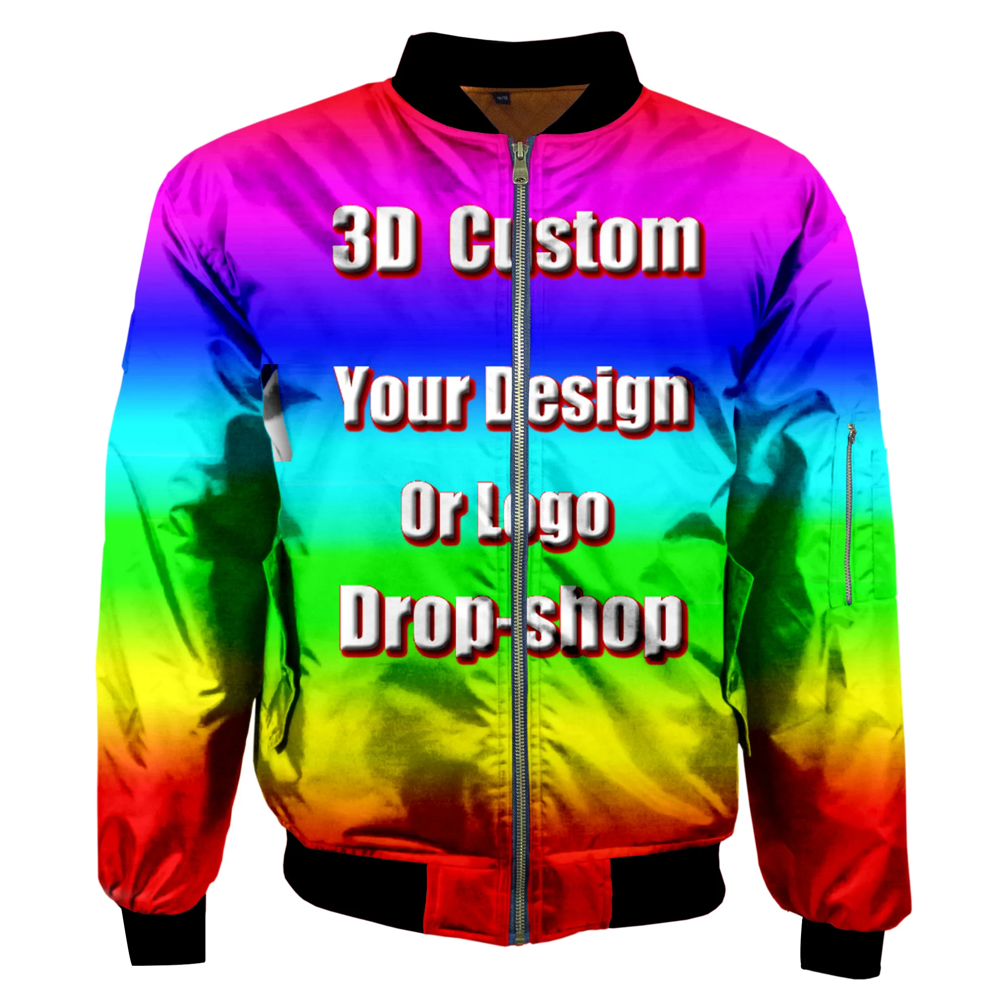 Bomber แจ็คเก็ต3D DIY Custom Custom Made ฤดูหนาวผู้ชายหนาซิปแจ็คเก็ตกองทัพทหาร Unisex Casual Coat MA1เที่ยวบิน