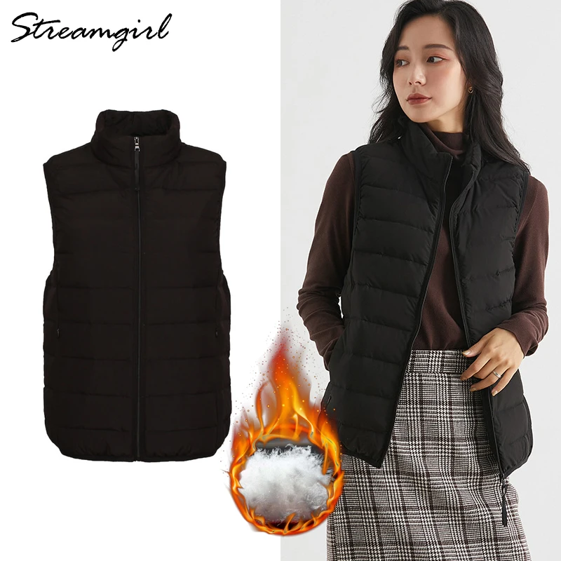 Streamgirl-Chaleco ultraligero de plumón de pato para mujer, chaquetas gruesas y cálidas, prendas de vestir verde claro, abrigos de plumón de invierno, 2020