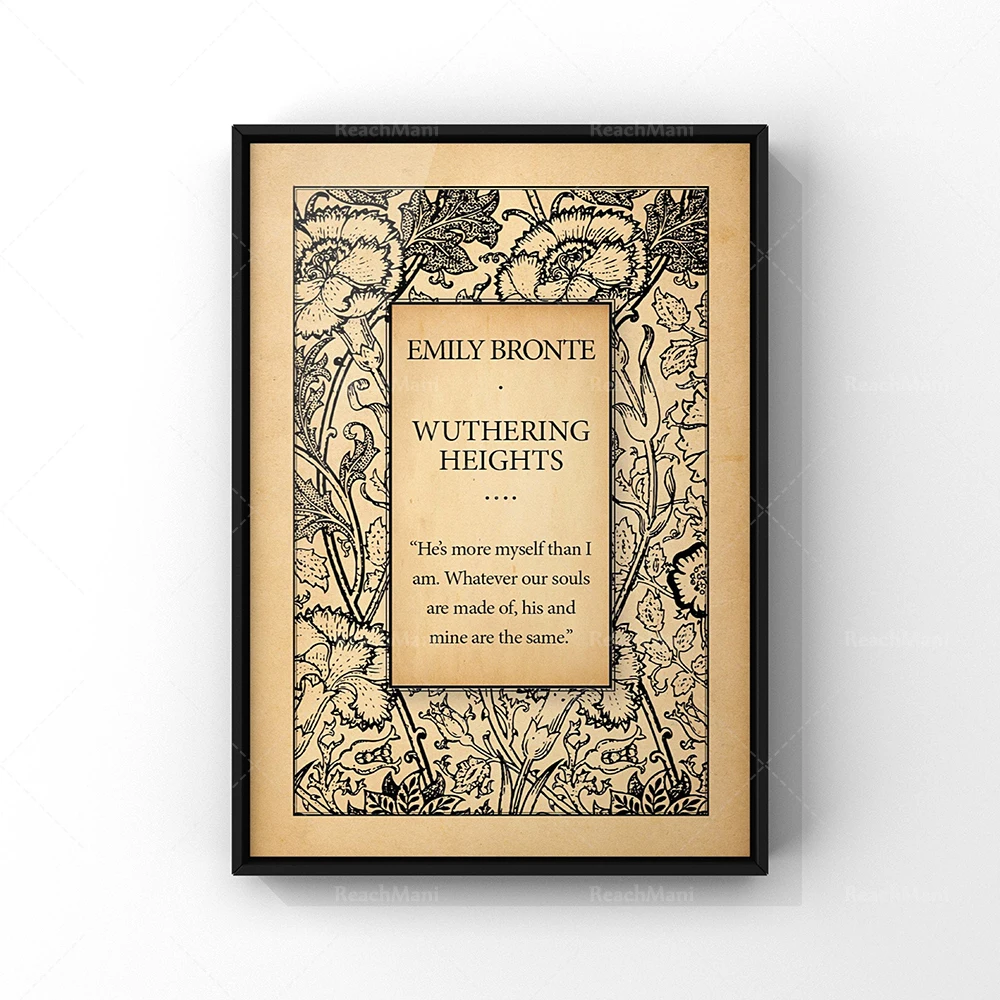 Wuthering Heights book cover art, Emily Bronte book title page print, classic literature wall decor poster