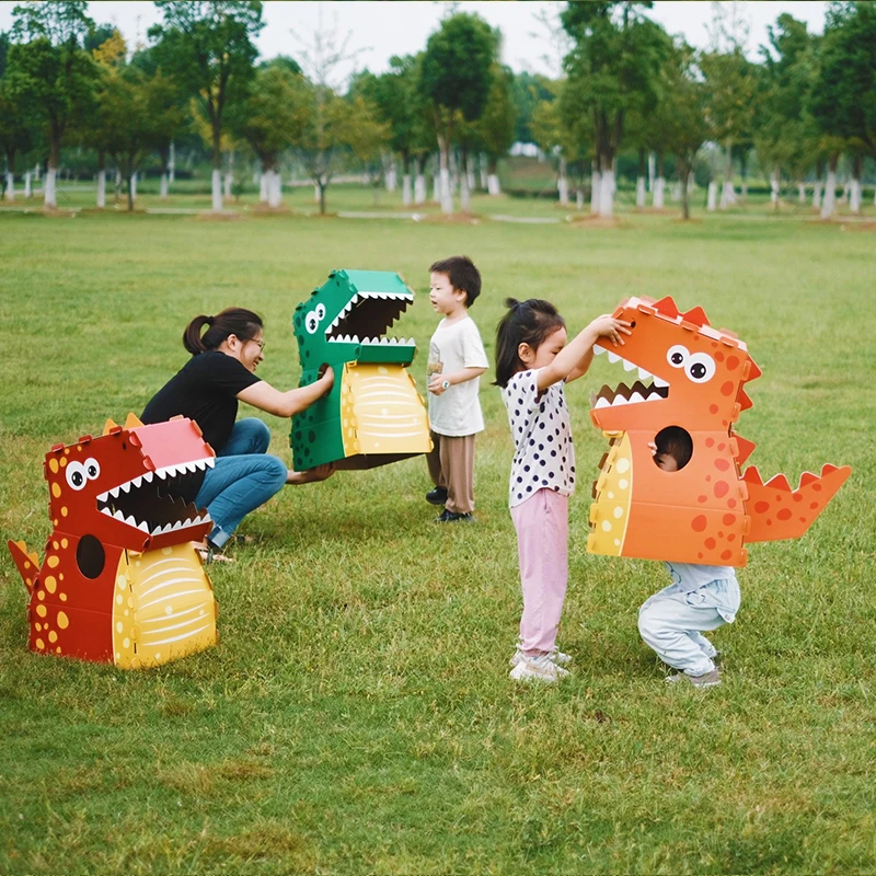 

Novel And Funny Toy Dinosaur Carton Wearable Kindergarten Children Diy Handmade Shell Tyrannosaurus Rex Paper Model Outdoor Game