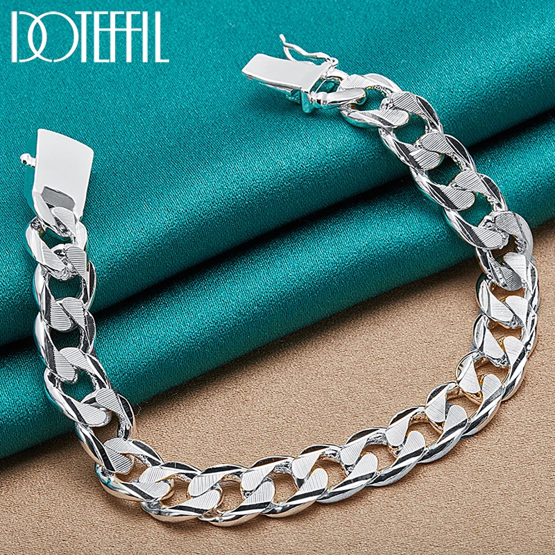 

DOTEFFIL 925 Sterling Silver 24K Gold Sideways 10mm Chain Square Buckle Bracelet For Man Women Wedding Engagement Party Jewelry