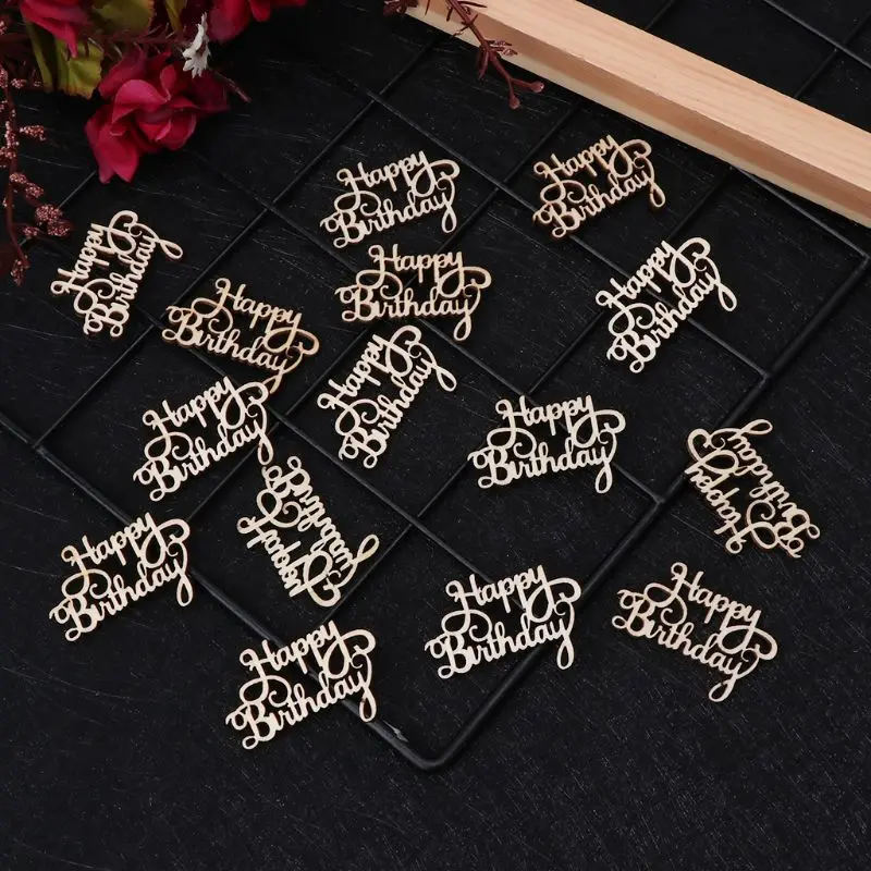 15Pcs Wooden Happy Bithday Table Scatter Vintage Rustic Party Decor Craft Scrapbook Decorations image 4