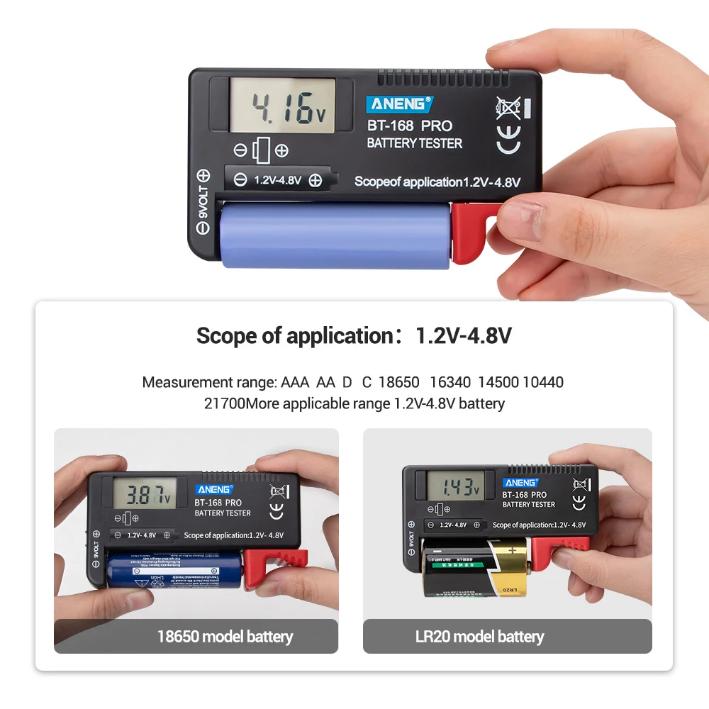 BT-168 BT-168PRO Digital Battery Capacity Tester for 18650 14500 Lithum 9V 3.7V 1.5V Cell C D Batteries Tester