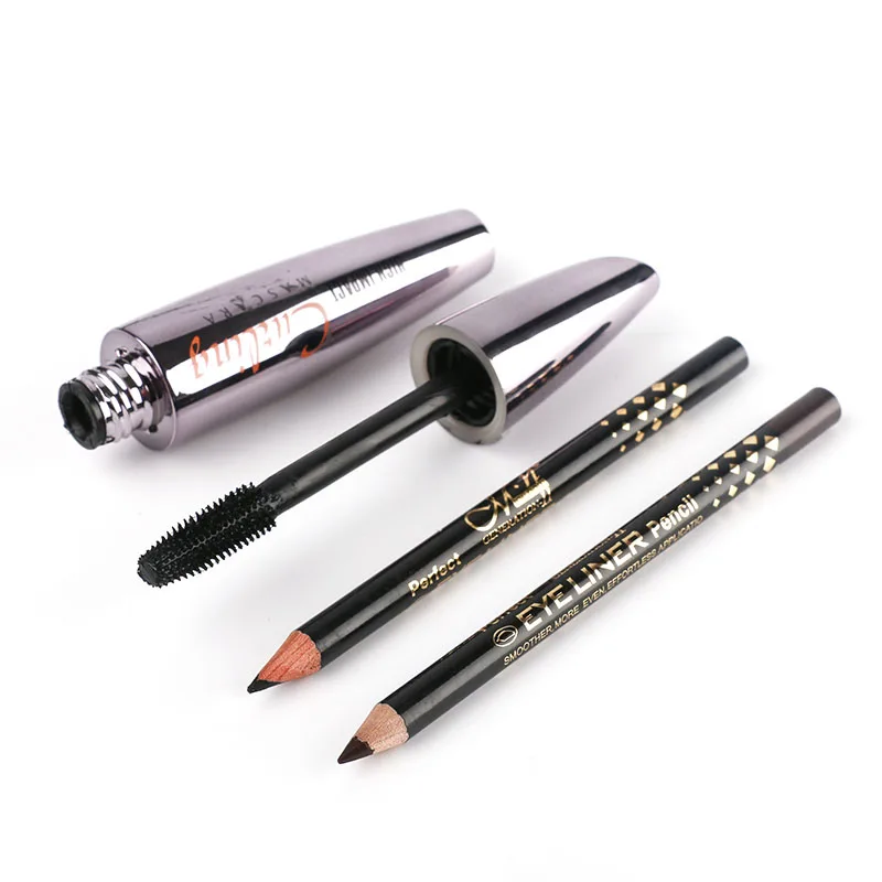 3PCS/Set Professional Makeup Kit Waterproof 3D Mascara Black & Brown Eye Liner Thick Lengthening Eye Lashes Cosmetics TSLM1