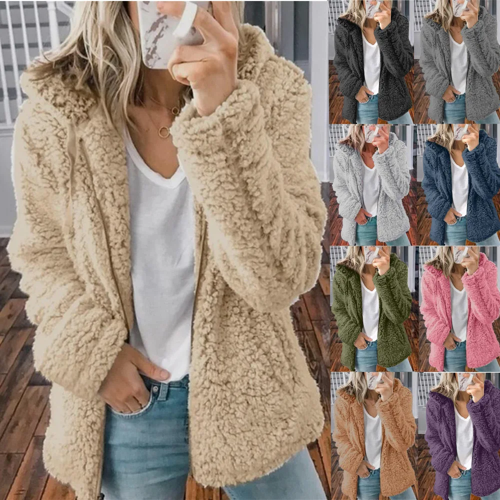 Women Autumn Teddy Sweater Oversized Fluffy Sherpa Fleece Cardigan Plus Size Warm Streetwear Winter Fall Thin Sweaters