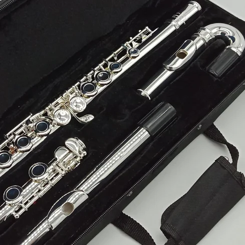 

Professional Flute 281 Silver Plated Flute Instrument Intermediate Student Curved Headjoint Flutes C Leg 16 Holes Closed E Key