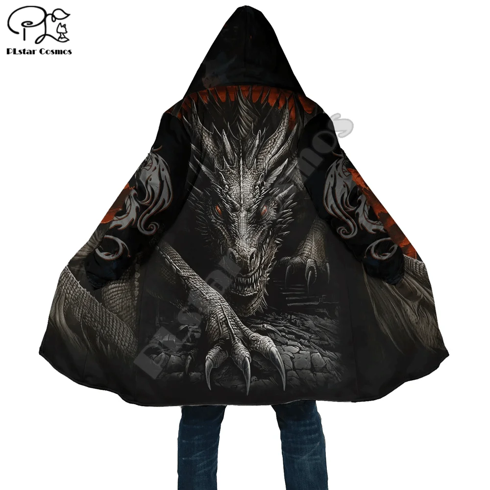 PLstar Cosmos Amazing Dragon 3D Print Fashion Winter Men/Women Hooded Cloaks Fleece Wind Breaker Unisex Casual Warm Overcoat D2