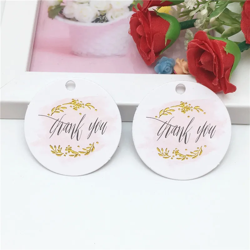 200Pcs 4x4cm Kraft Paper Round Hang Tags Thank You Gift Card Mark Price Tag Luggage Packaging Labels