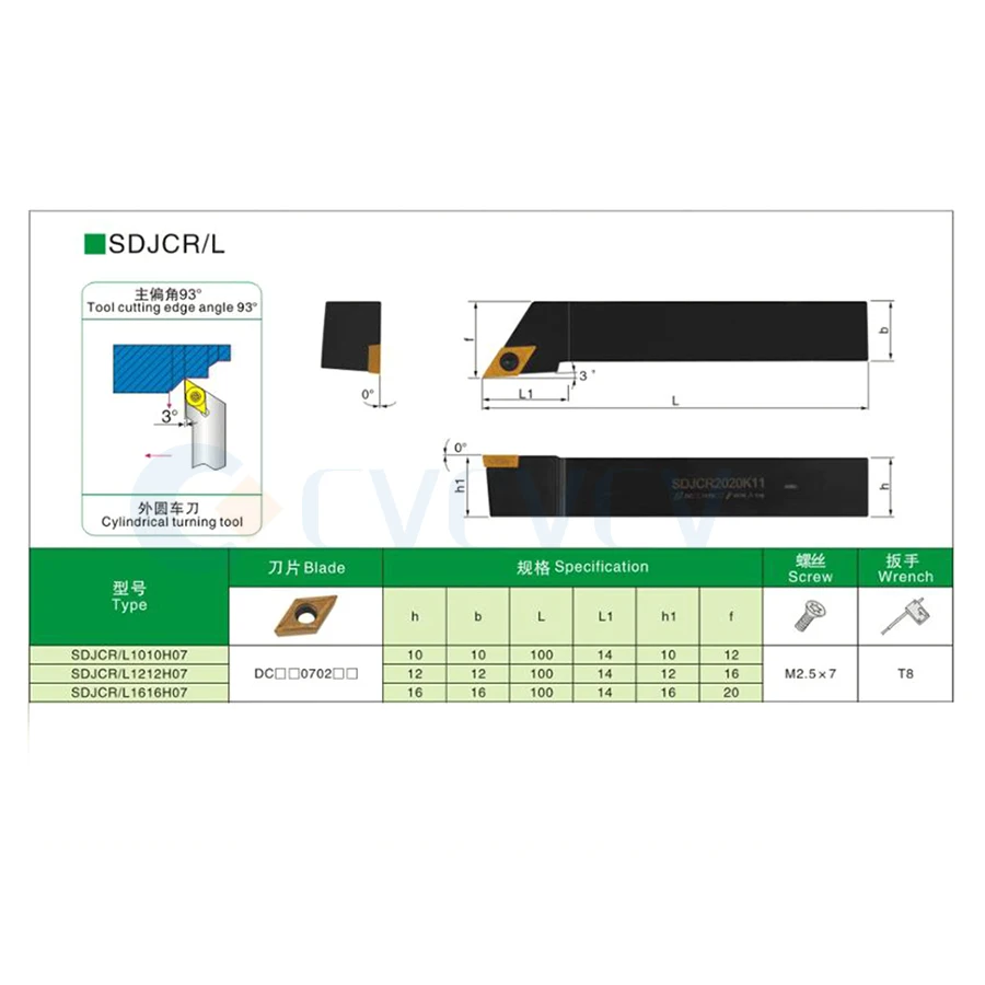 1pc SDJCR1010H07 SDJCR1212 SDJCR1616H07 SDJCL1212H07 External Turning Tool Holder +10pc DCMT Carbide Inserts CNC Lathe Tool Set