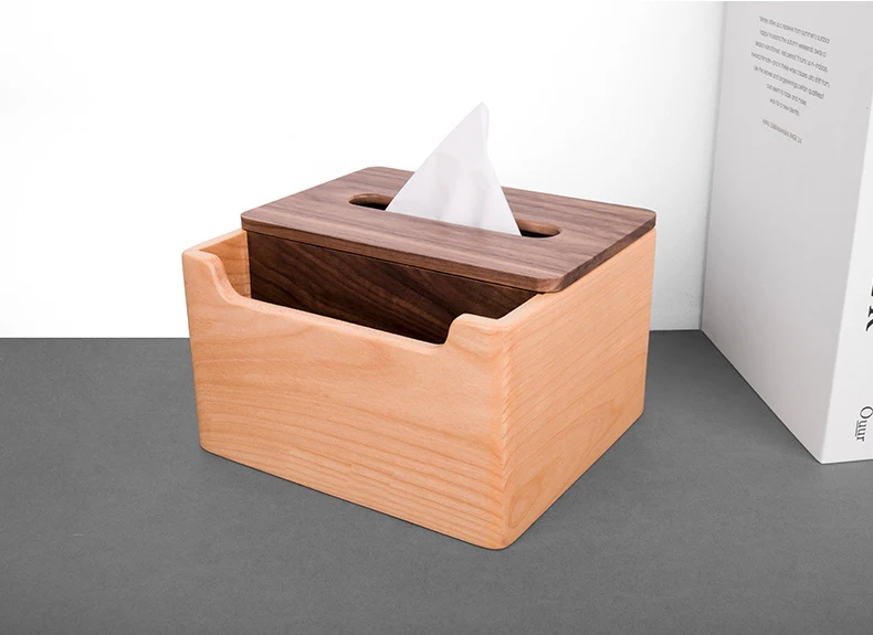 Wooden Facial Tissue Box Car Hotel Rectangle Shaped Tissue Container Towel Napkin Organizer Multifunctional Storage Box Walnut