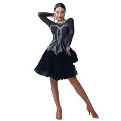 L-2053 Sexy gorgeous new national standard Latin dance costumes competition black Latin dance dress customization for adults