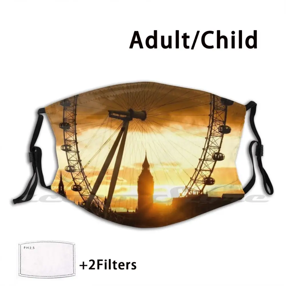 Framing The Sunset In London England-The London Eye And Big Ben Mask Cloth Reusable Print Filter Washable Georgia Mizuleva