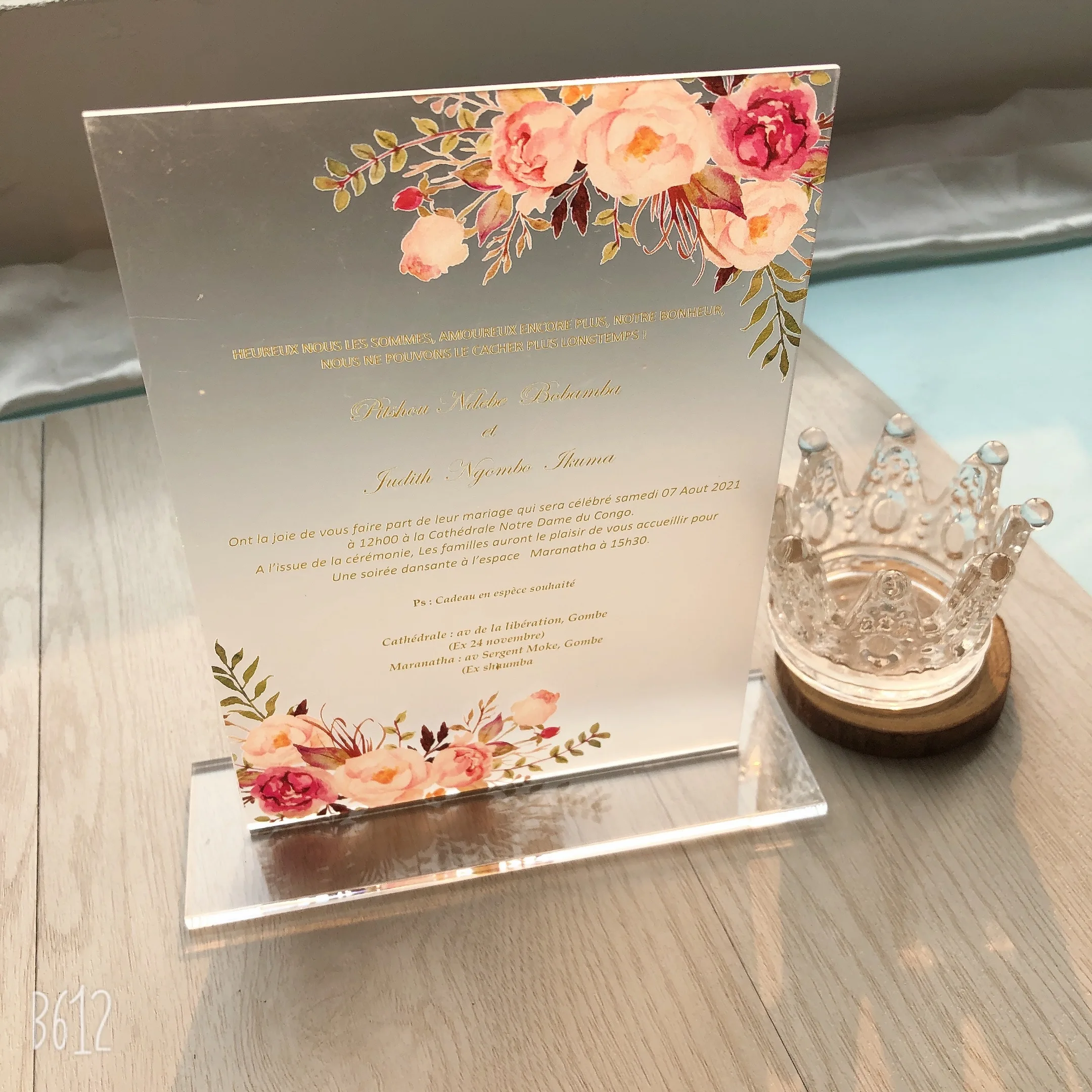 2022 Customized Printing Flora Wedding Invitation Card Acrylic Invitation Card With Match Flower Envelopes Acrylic Menu Cards