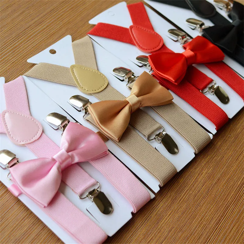 Men Women Elastic Suspenders Bow Tie Matching Sset Tuxedo Suit Unisex Bowtie Boys Girls Anti-lost Strap clip 8 Colors