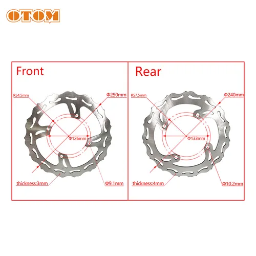 Imagen 2 del producto OTOM-disco de freno delantero y trasero para motocicleta, plato de freno de acero de 250mm y 240mm para KAWASAKI KXF KLX 250 450, piezas de Motocross todoterreno