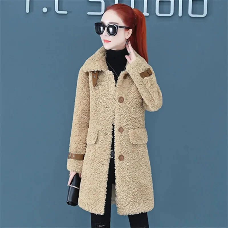 2021 Thick And Warm Lamb Velvet Jacket Women\'s Mid-Long Autumn Winter Popular Faux Fur All-In-One Particle Velvet Coat Female