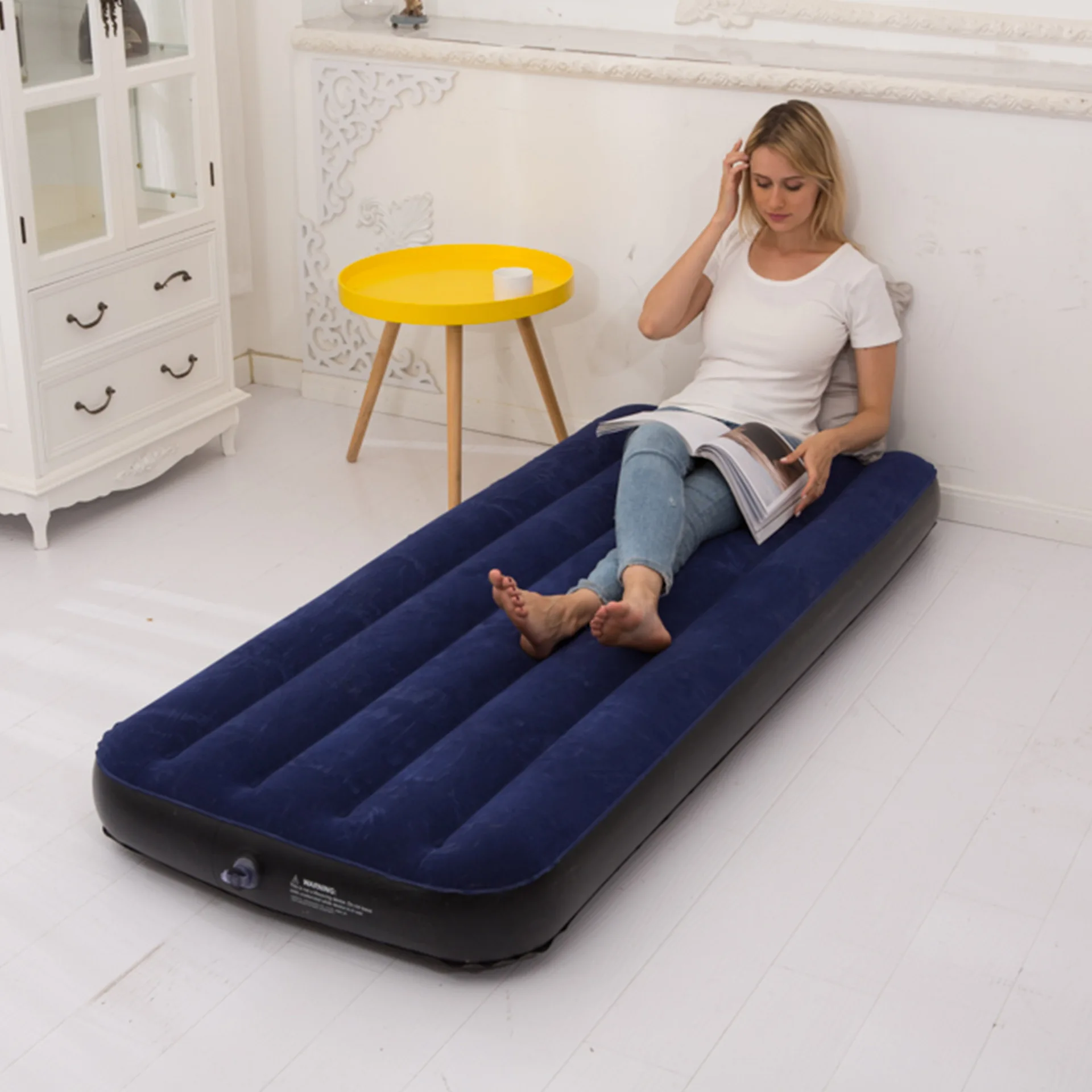 Household Simple Navy Blue Inflatable Mattress Foldable Inflatable Nursing Bed Outdoor Garden Lazy Inflatable Sofa with Air Pump