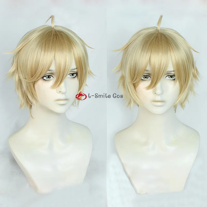 ES Cosplay Mashiro Tomoya Wig Flax Golden Heat Resistant Synthetic Hair Halloween Party Anime Cosplay Wig + Wig