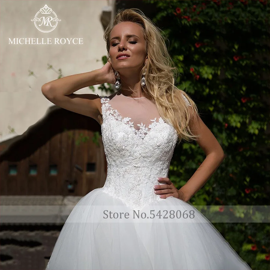 Michelle Royce A-Line Wedding Dresses For Women Sexy Sweetheart Illusion Basque Appliques Lace Up Chapel Train Vestidos De Novia