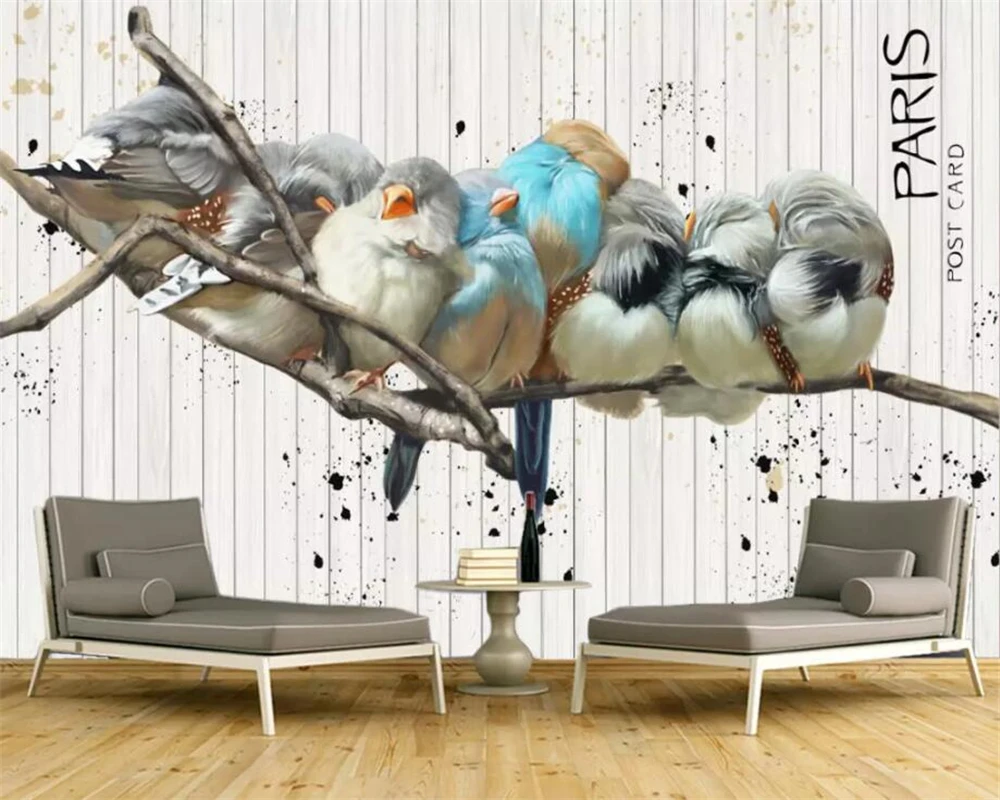 

wellyu Custom wallpaper Nordic style hand-painted bird TV background murals bed background living room bedroom 3d wallpaper