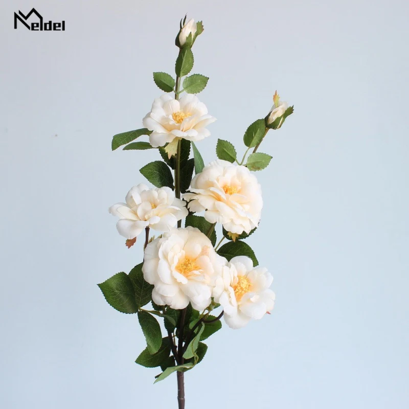 メルデル-中国のバラの枝,7つの花の頭,結婚式のための小さな花,ミニ,家の装飾のための偽の花,屋内