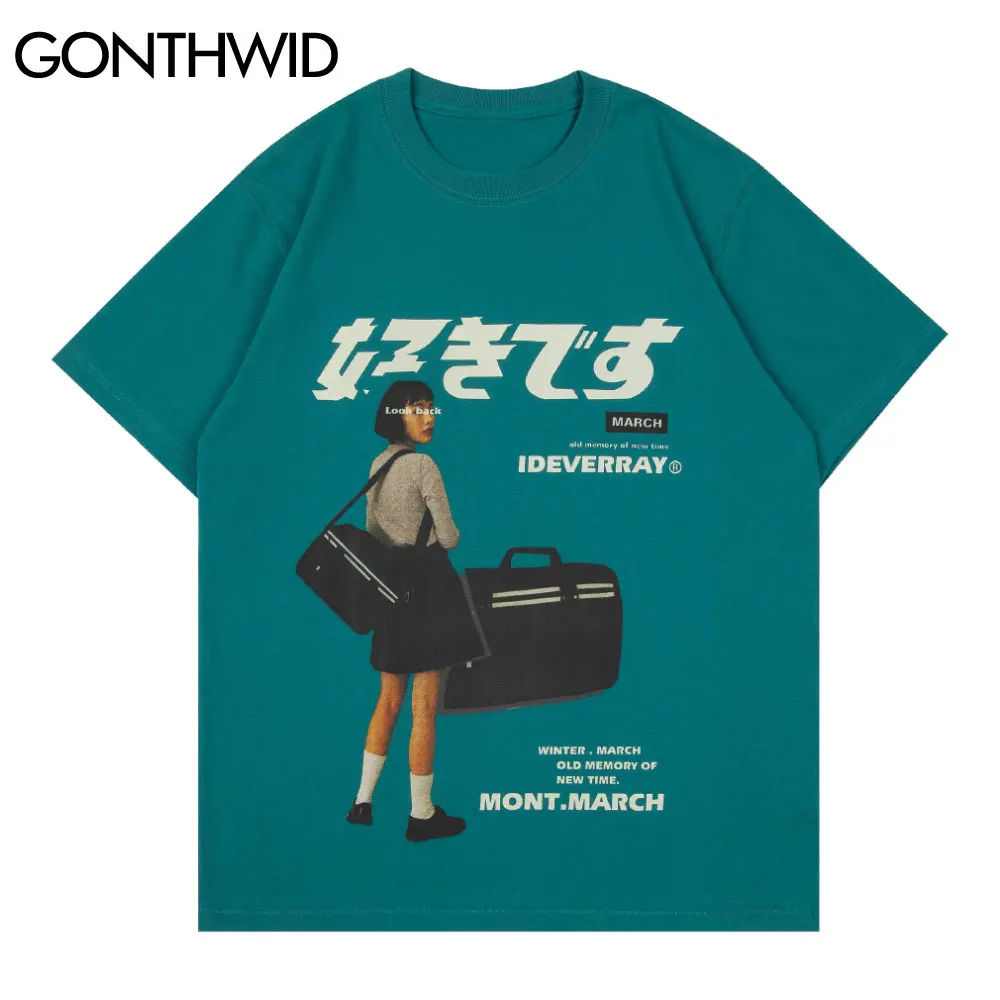 GONTHWID Tshirts Streetwear Harajuku Men Vintage Girl Poster Print Short Sleeve T-Shirts Casual Hip Hop Loose Cotton Tees Tops