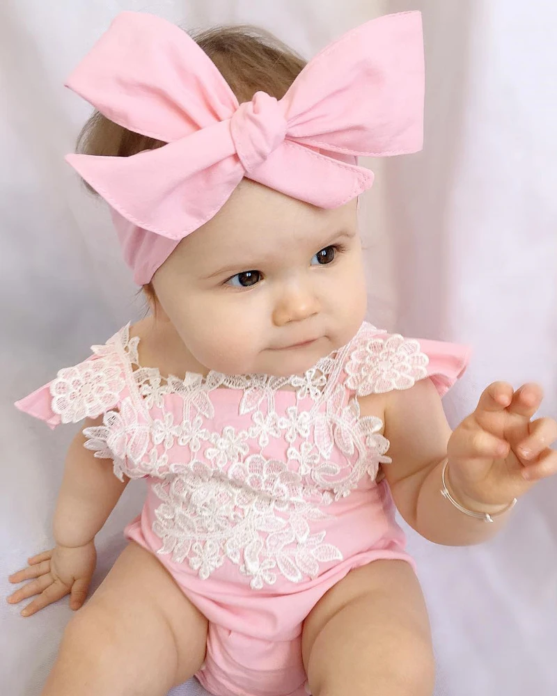 2 PCS Newborn Infant Baby Girls sleeveless Rompers Lace Floral Jumpsuit Playsuit Outfits Sunsuit