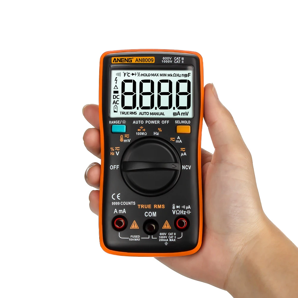 AN8008 Multimeter Digital 9999 counts With Backlight AC/DC Ammeter Voltmeter Ohm Transistor Tester multi meter Auto Range