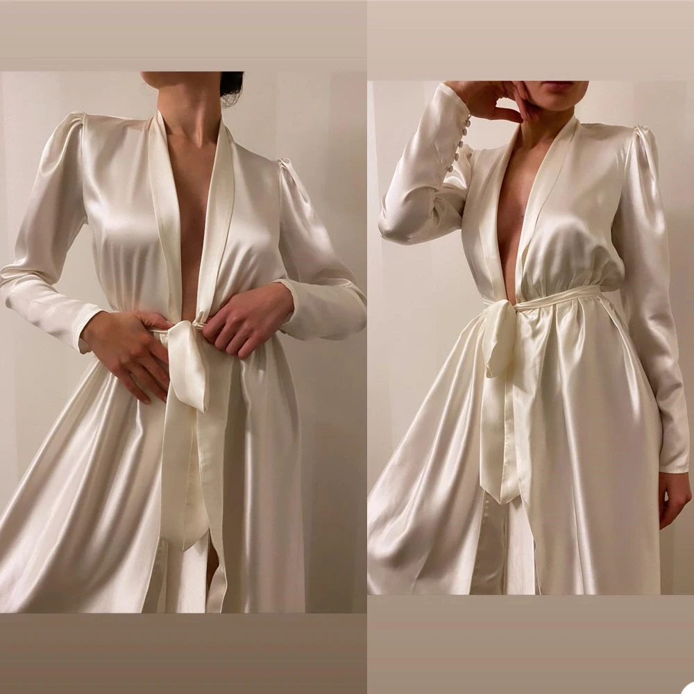 Peignoir d'hiver en satin sur mesure pour femme, chemise de nuit à manches longues, vêtements de nuit pour patients, robe Boudoir