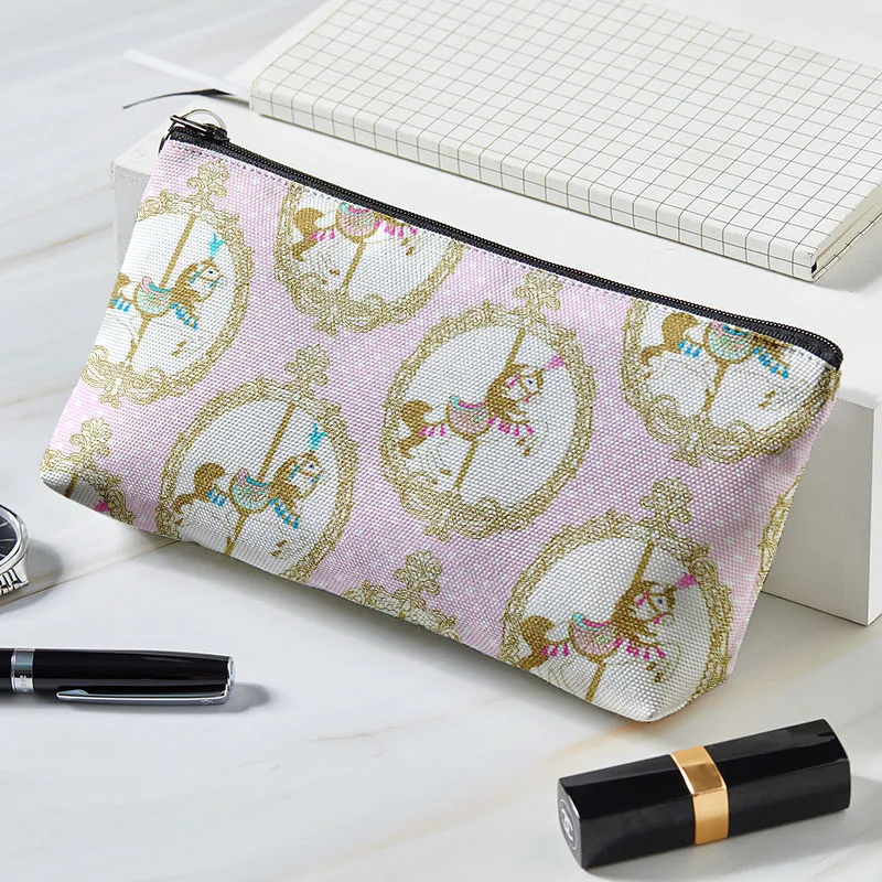 Cute 3D Carousel Print Travel Cosmetic Bag forMakeup Case Women Portable Zipper Make Up Handbag Organizer Storage Pouch Toiletry